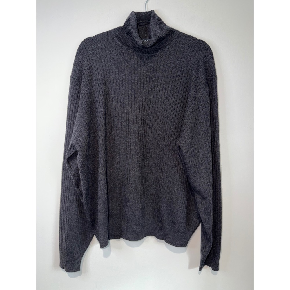 Brooks Brothers XL Gray Extra Fine Italian Merino Wool Ribbed Turtleneck Sweater